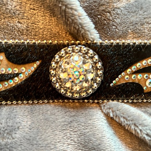 Black Leather Rhinestone Bling Belt Size L - Picture 6 of 13